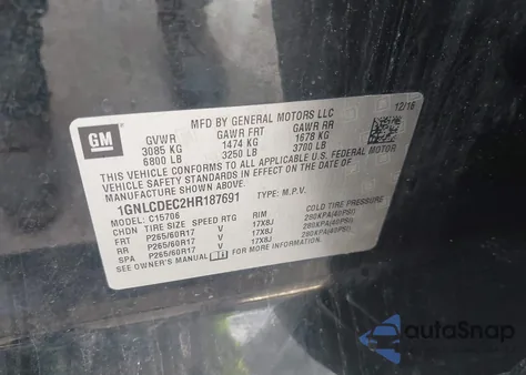 2017 Chevrolet Tahoe Commercial Fleet из США, поврежденный, VIN 1GNLCDEC2HR187691